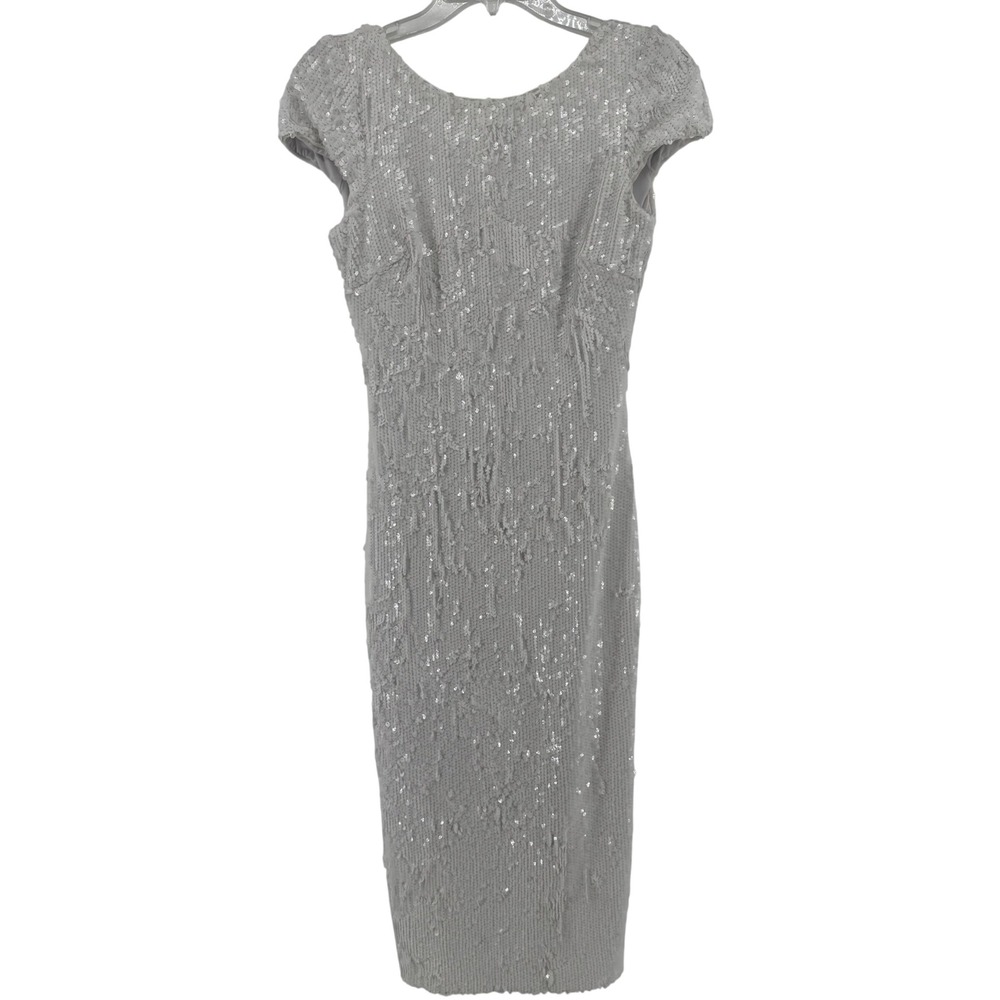 Dress The Population Sequin Dress Womens Small White Cap Sleeve Sheath Midi